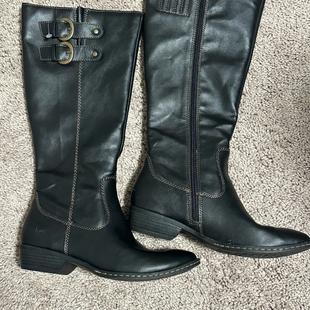 Black Leather Knee-High Boots